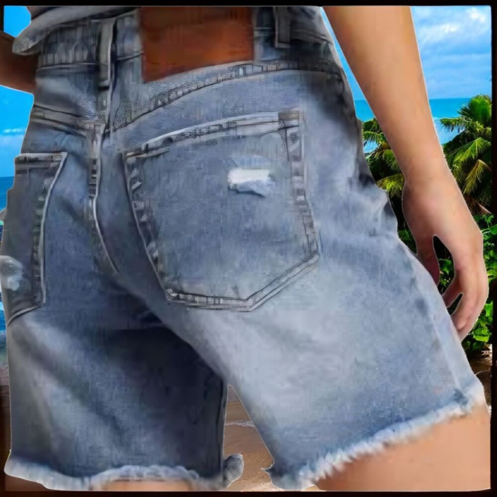 NWT FREE PEOPLE (27) "ONE TEASPOON" Mid Waist Wide Leg Frayed Shorts